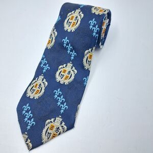 Vintage Rivetz of Boston Tie Navy Blue Fleur de Lis Heraldic Crest